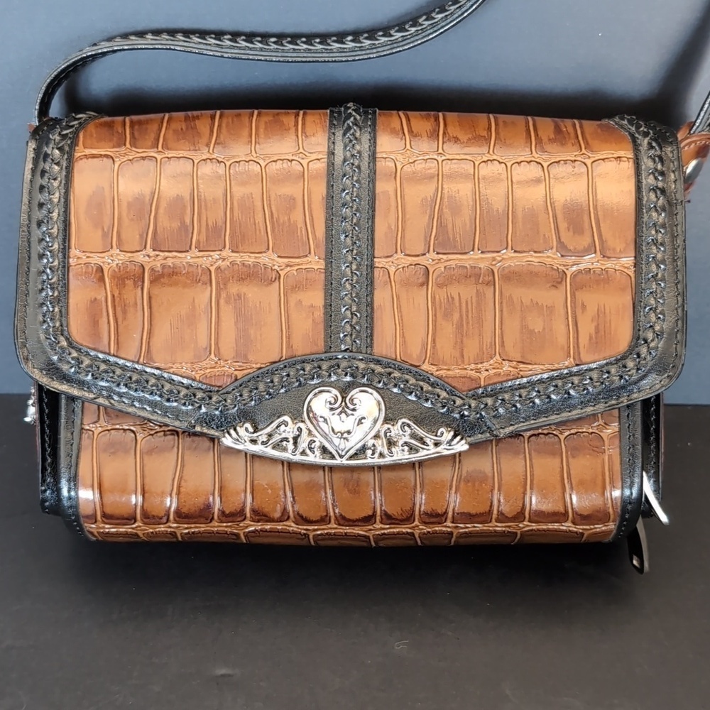 Vintage Brown /Black Faux Snakeskin Leather Marc Chantal MC Shoulder Bag.